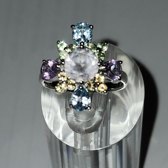 .925 Sterling Silver Rose Quartz/Amethyst/Citrine/Peridot/Topaz Ring Sz 7 $595 - Picture 1 of 6